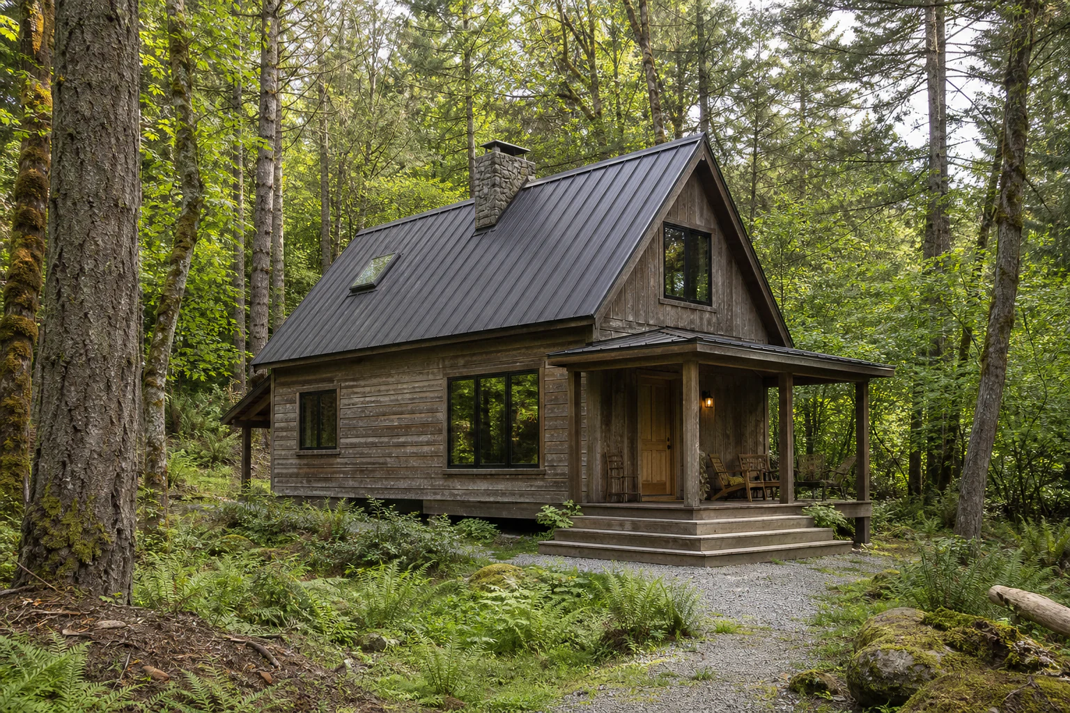 Cabin at the edge of protected woodland