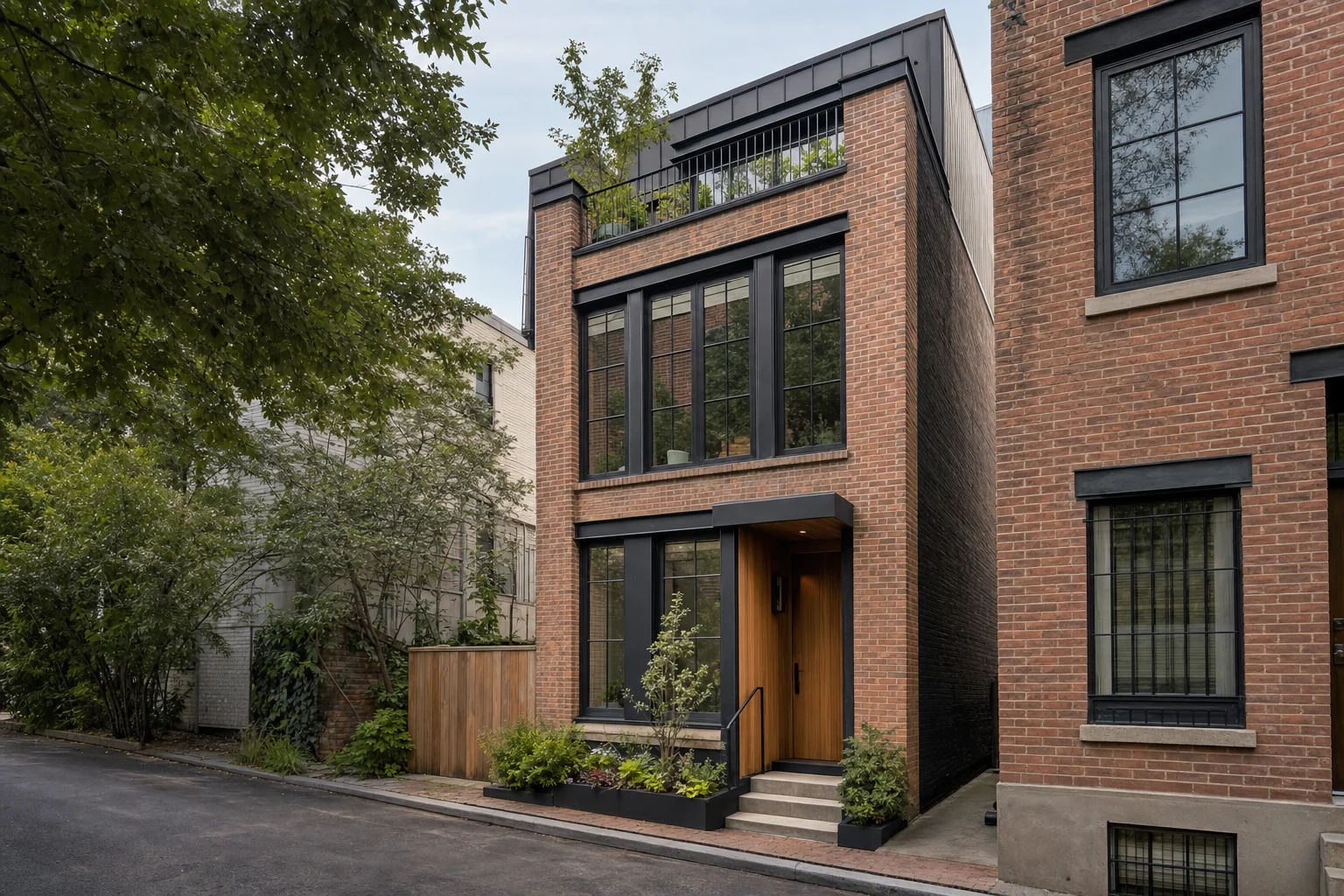 Compact contemporary townhouse frontage